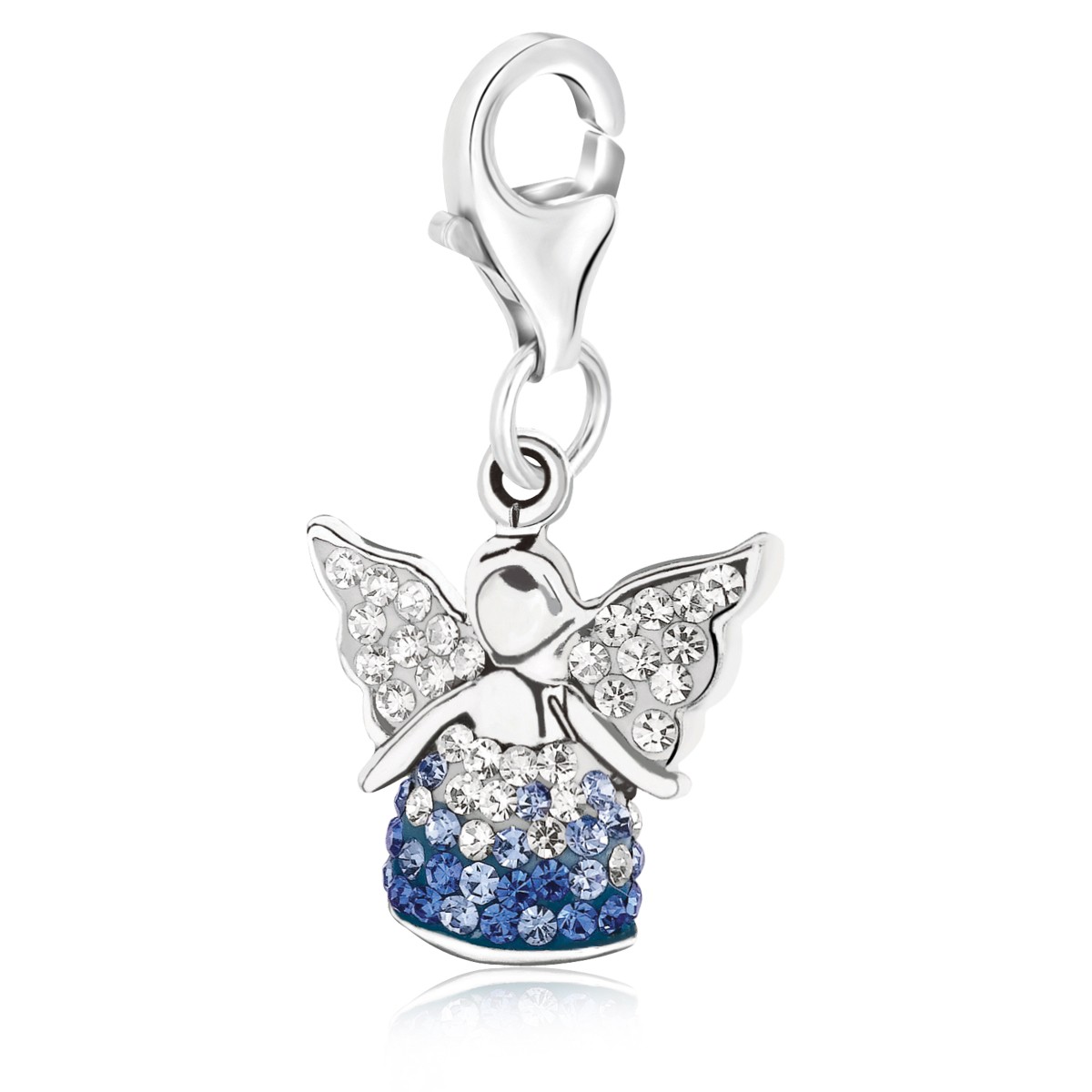 Angel Multi Crystal Decorated Charm in Sterling Silver