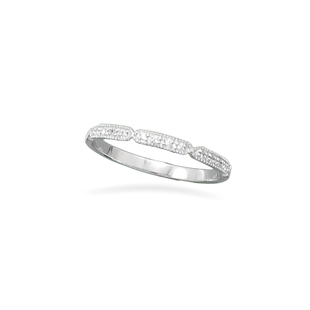 Rhodium Plated Notched Cubic Zirconia Band 2