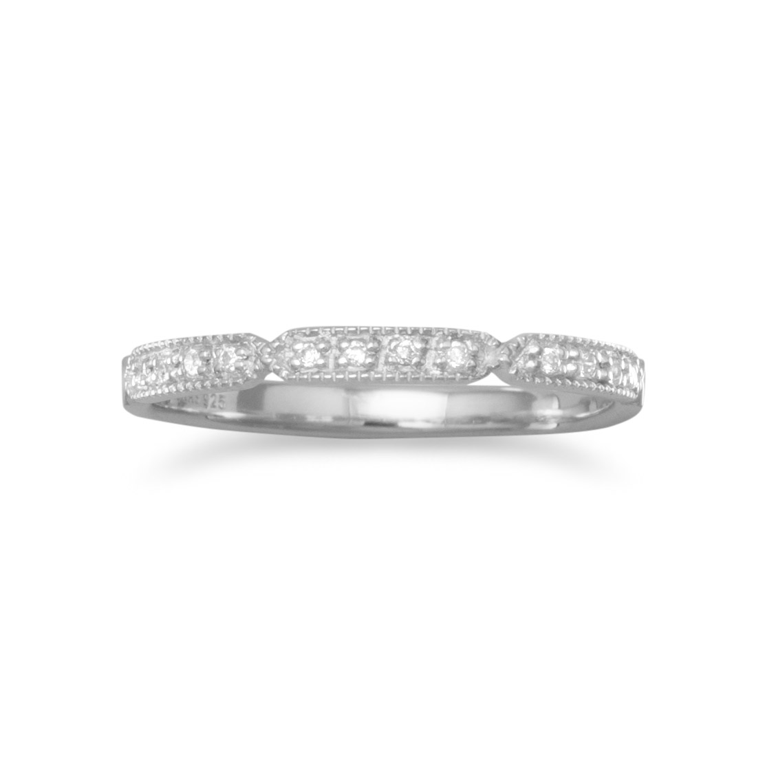 Rhodium Plated Notched Cubic Zirconia Band