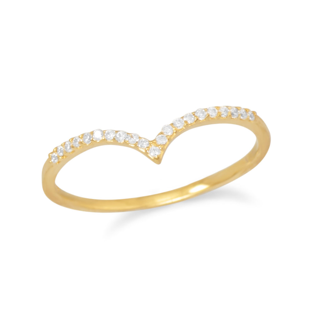 18 Karat Gold Plated CZ "V" Ring