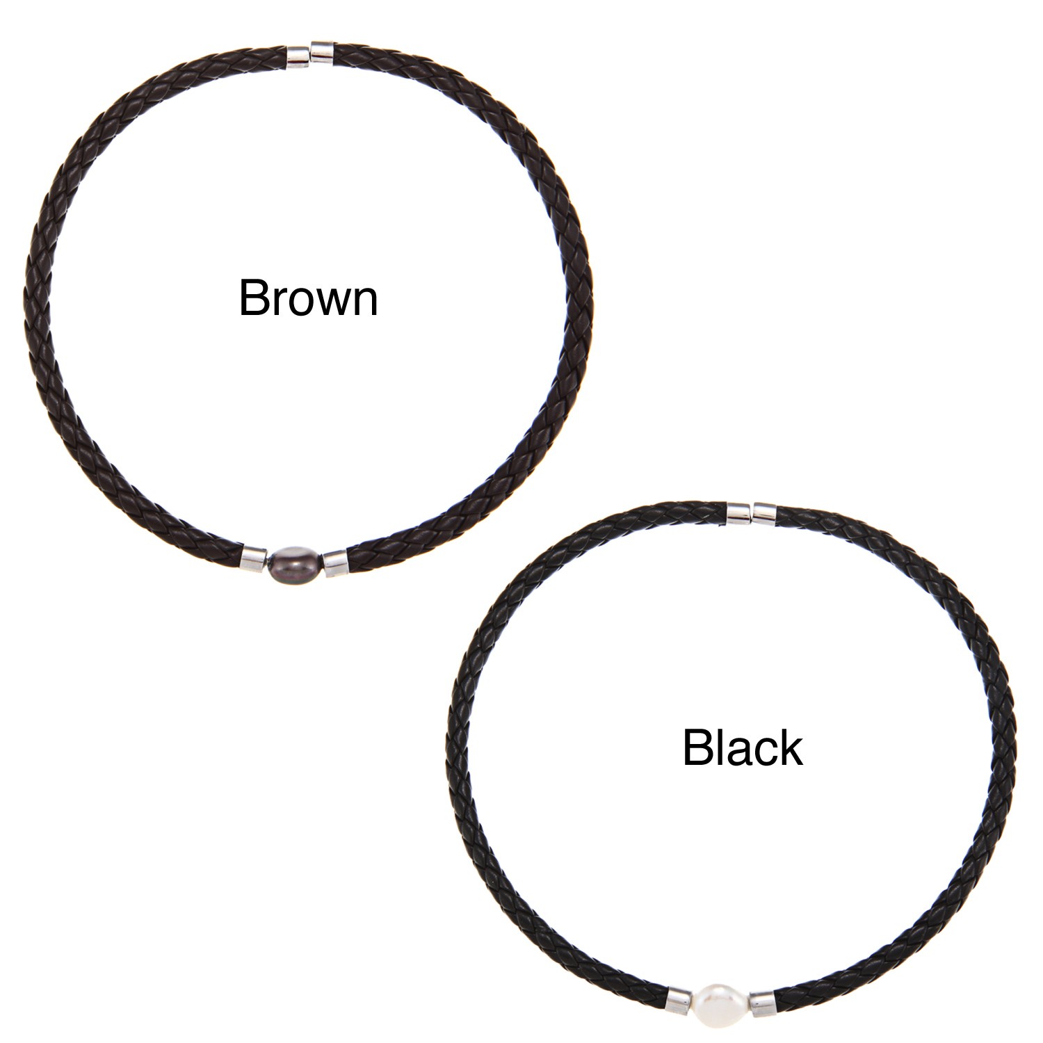 DaVonna Black Braided Leather and FW Pearl Chocker Necklace 3