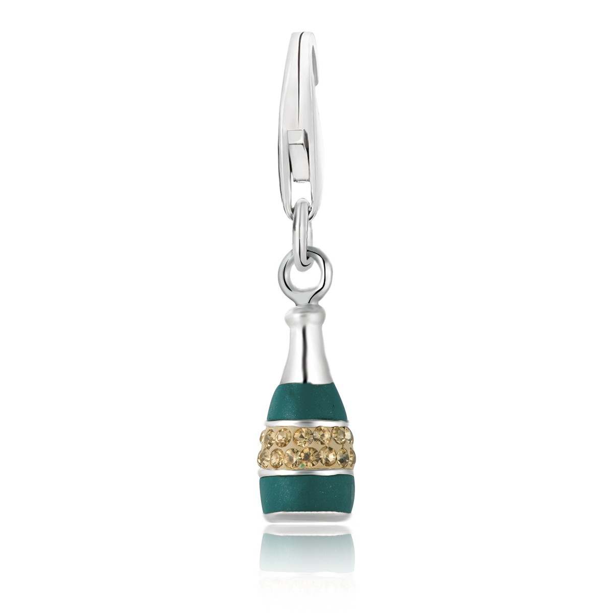 Champagne Enameled and Crystal Charm in Sterling Silver