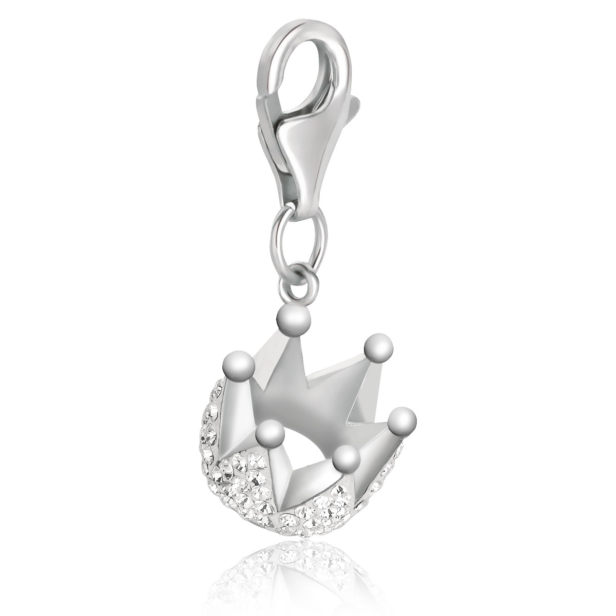 Crown Charm with White Crystal in Sterling Silver