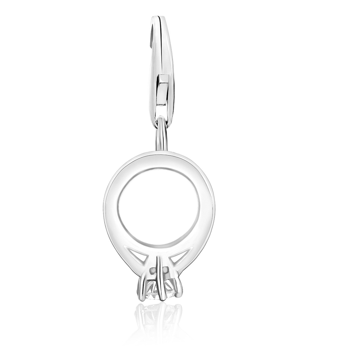 Ring White Crystal Charm in Sterling Silver