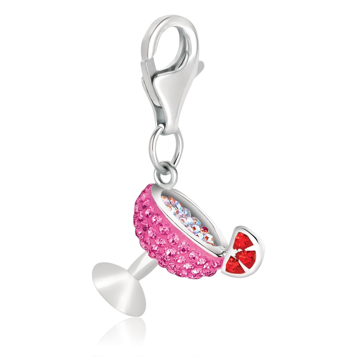 Cocktail Glass Multi Crystal Encrusted Charm in Sterling Silver