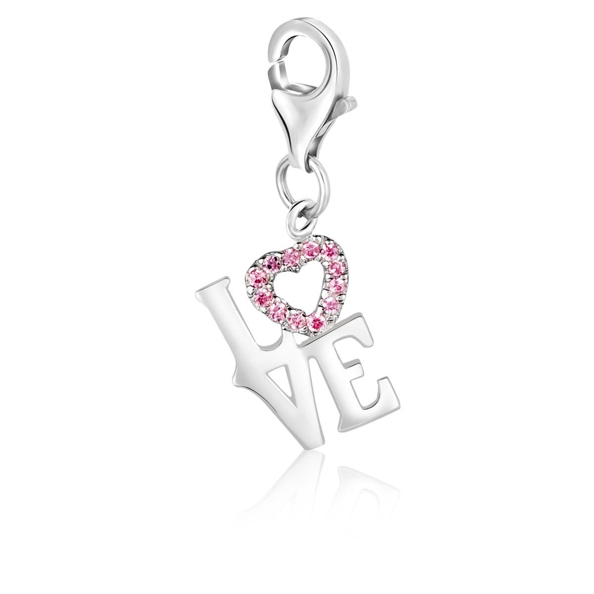 LOVE Pink Tone Crystal Charm in Sterling Silver