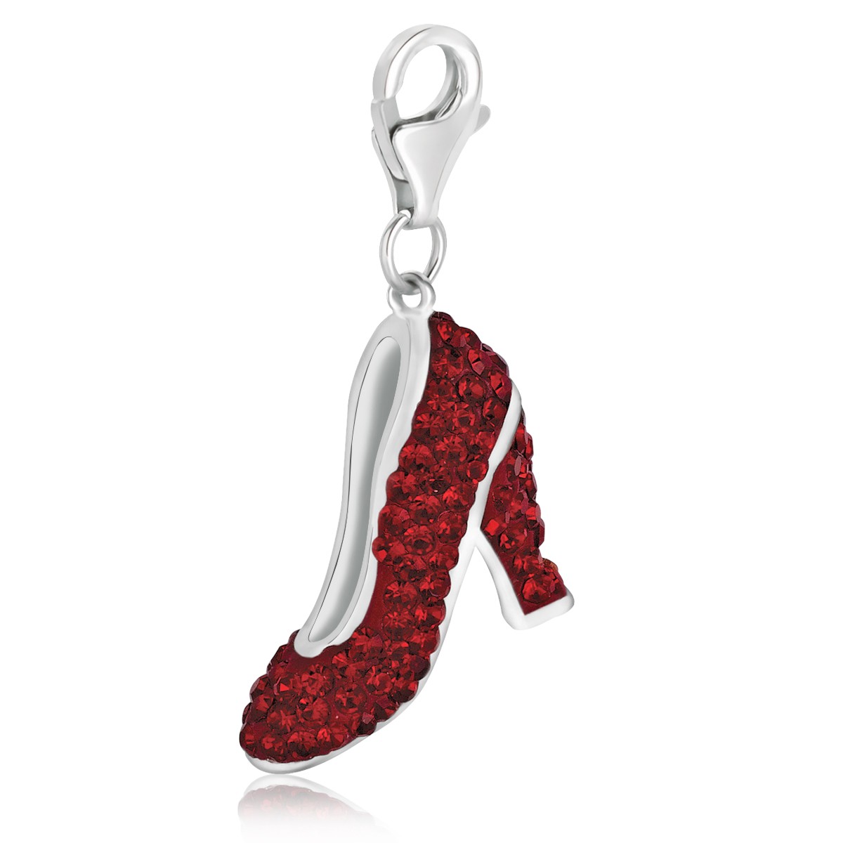 High Heel Shoe Red Crystal Encrusted Charm in Sterling Silver