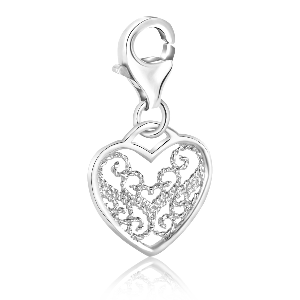 Tracery Heart Charm in Sterling Silver